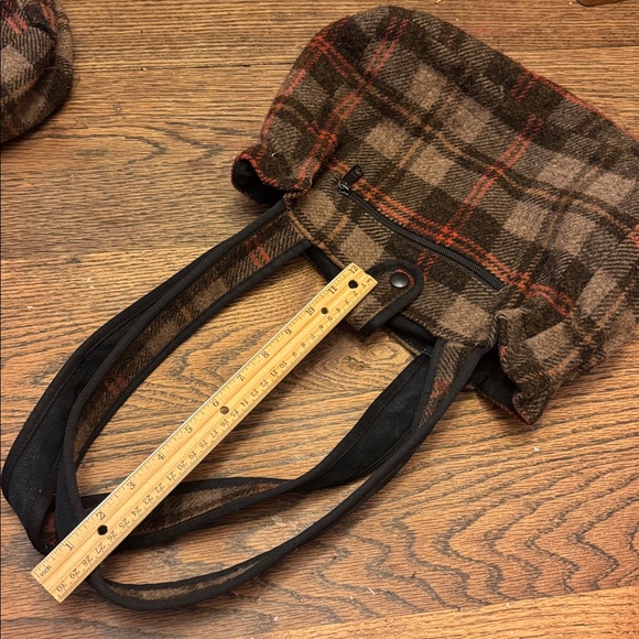 Johnson woolen mills purse made in Vermont brown orange wool plaid medium NEW - Picture 8 of 16